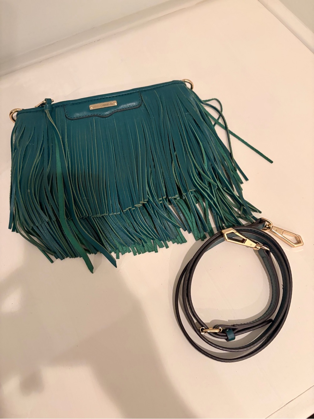 Rebecca Minkoff Green Leather Fringe Crossbody with Gold Hardware - Picture 6 of 6